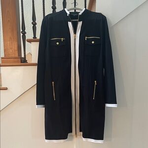 Boston Proper Black and White Dress/Coat with Gold Accents, Sz XL